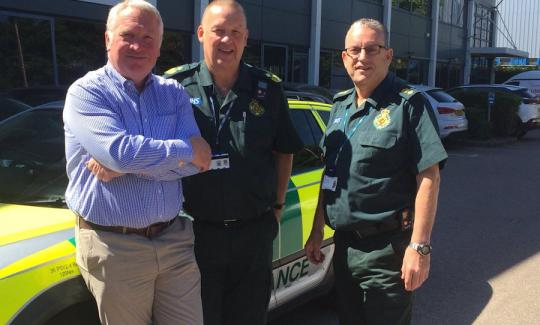 Sir Mike Penning MP meets Dave Fountain and Alan Whitehead from East of England Ambulance Service NHS Trust